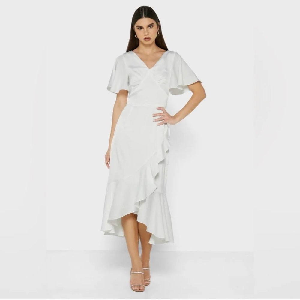 Amy Lynn— V-Neck Ruffle Midi Tea Dress